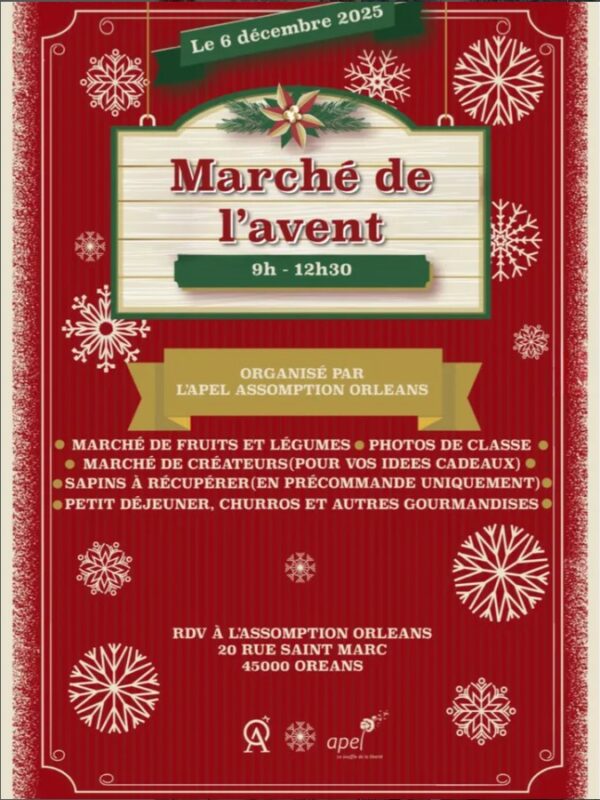 Marché de l’avent – 06 décembre 2025 – 9h – 12h30
